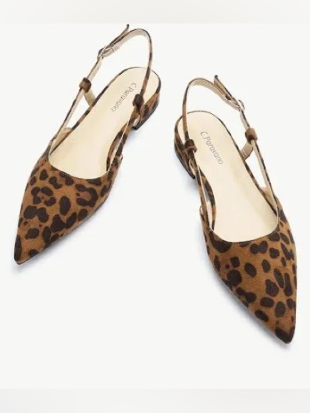 C.Paravano Leopard Print Pointed Slingback Flats - NEW